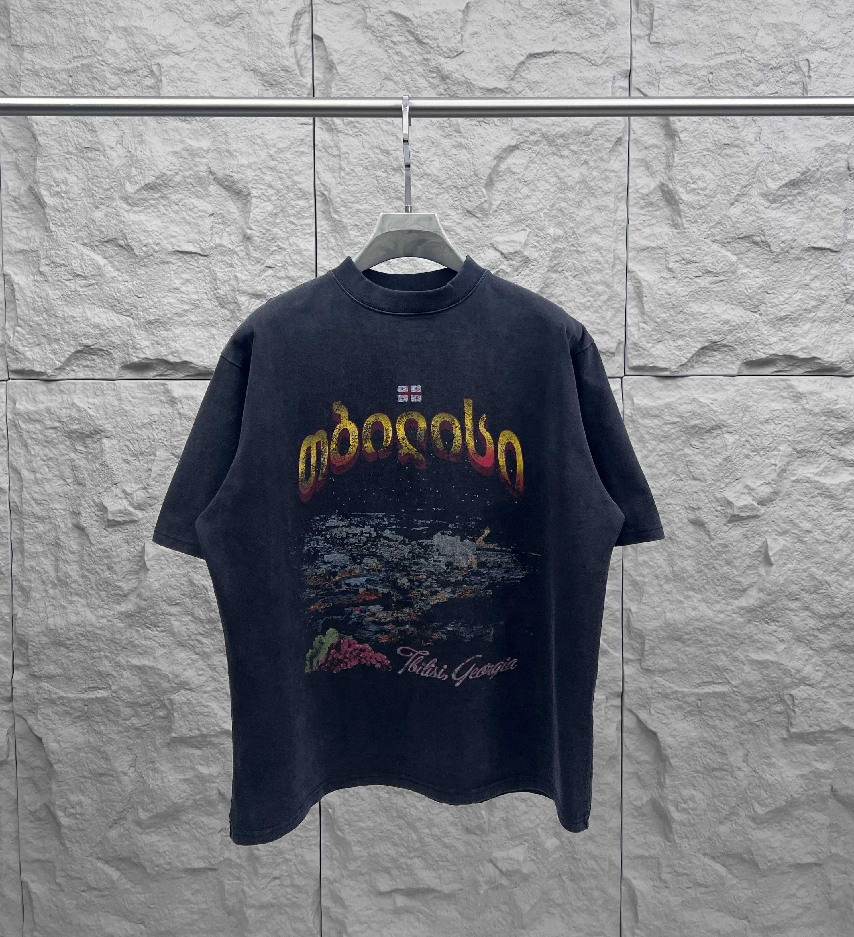 Balenciaga graphic crewneck T-shirt with colorful front landscape print