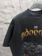 Balenciaga graphic T-shirt front with colorful letters and small flag patch