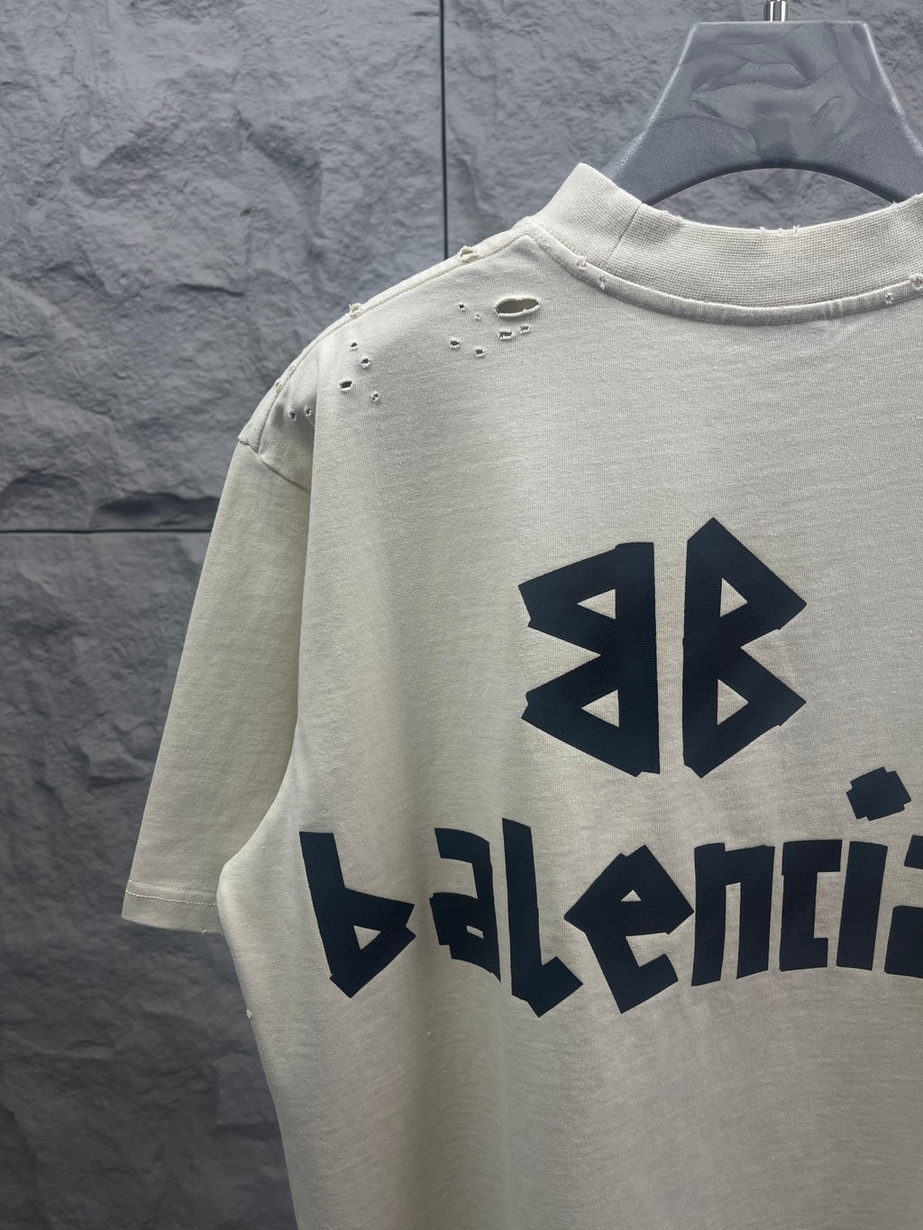 Balenciaga short-sleeve T-shirt with back logo graphic and stud detail at shoulders