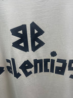 Balenciaga short-sleeve T-shirt close-up of logo symbols and lettering print