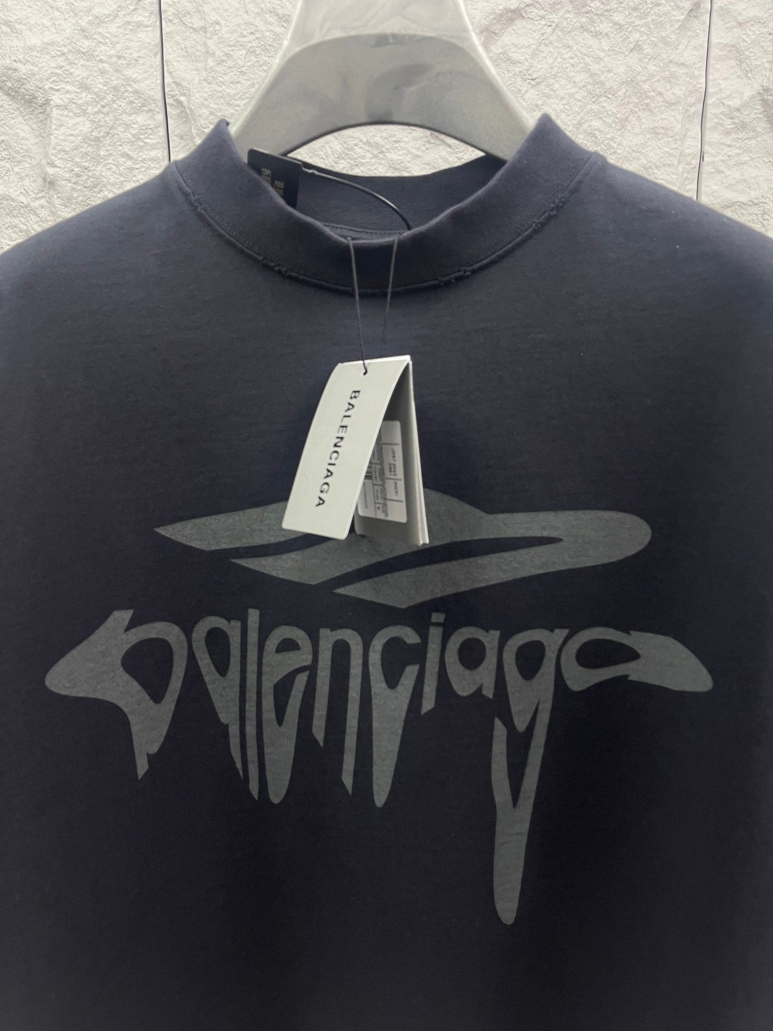 Balenciaga navy short-sleeve T-shirt with front Balenciaga logo print