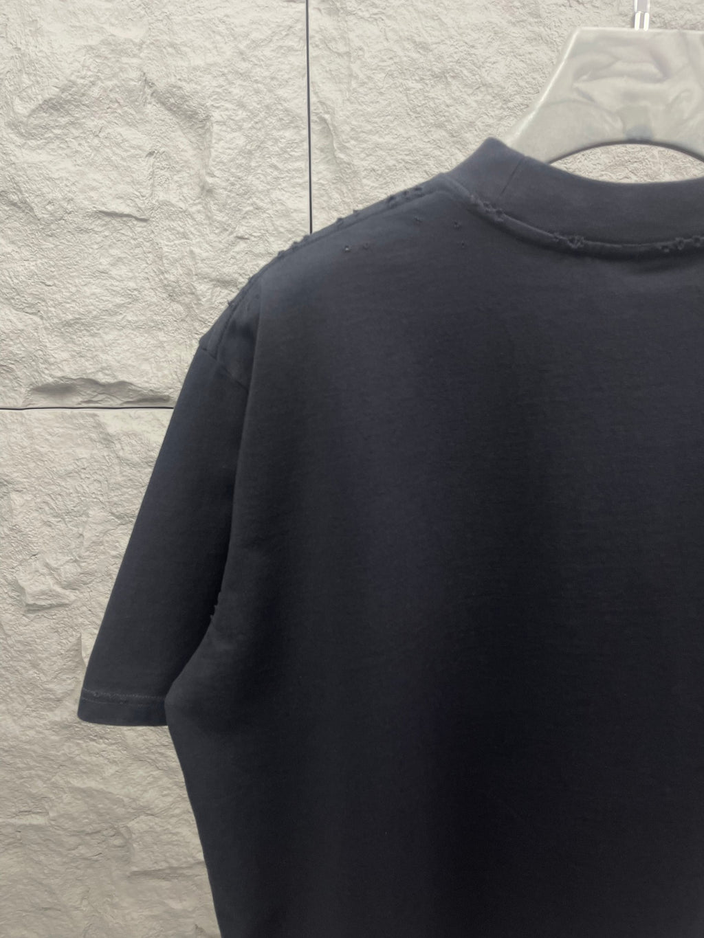 Balenciaga navy short-sleeve T-shirt upper back, plain