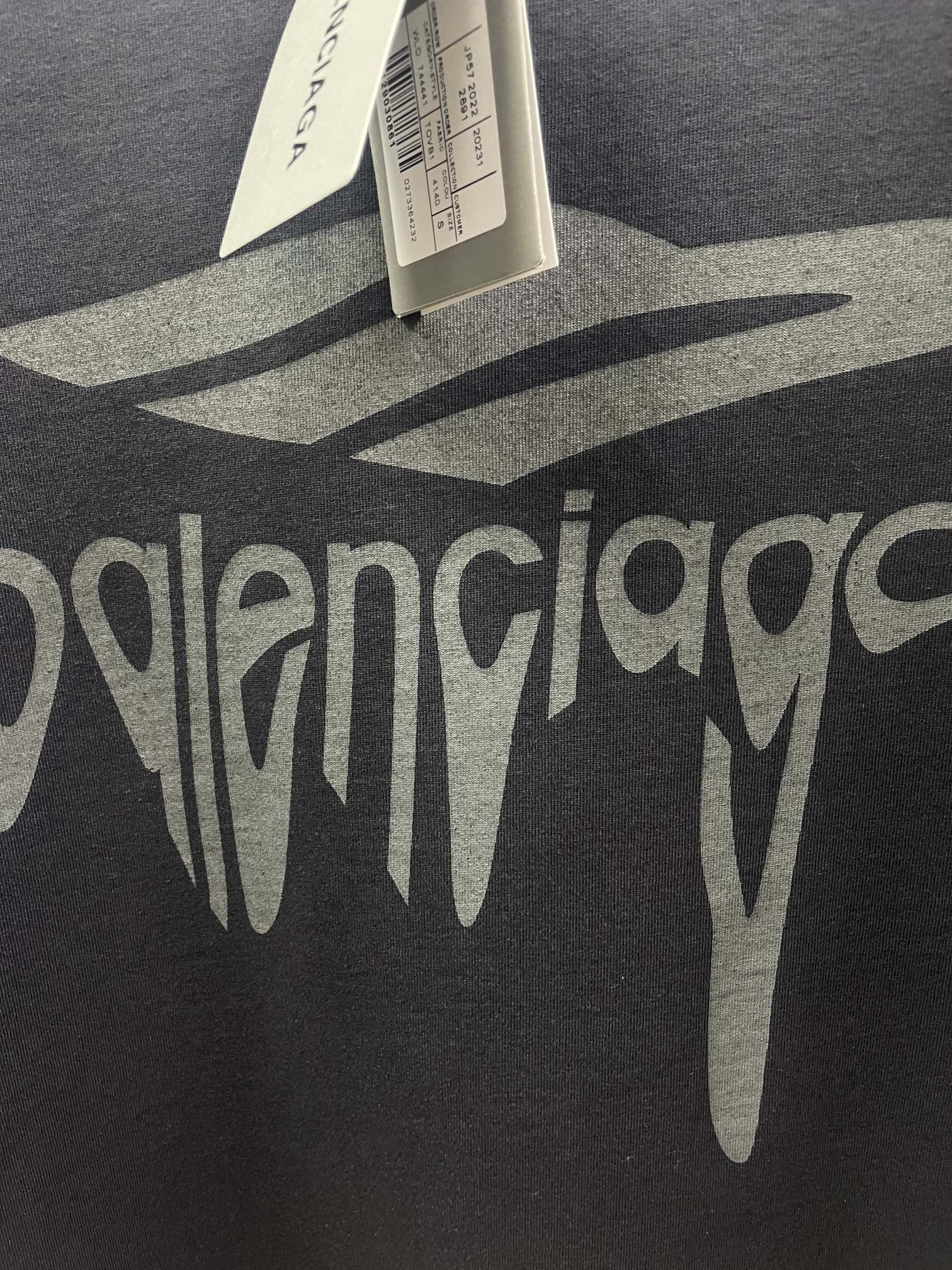 Balenciaga logo graphic on navy short-sleeve T-shirt