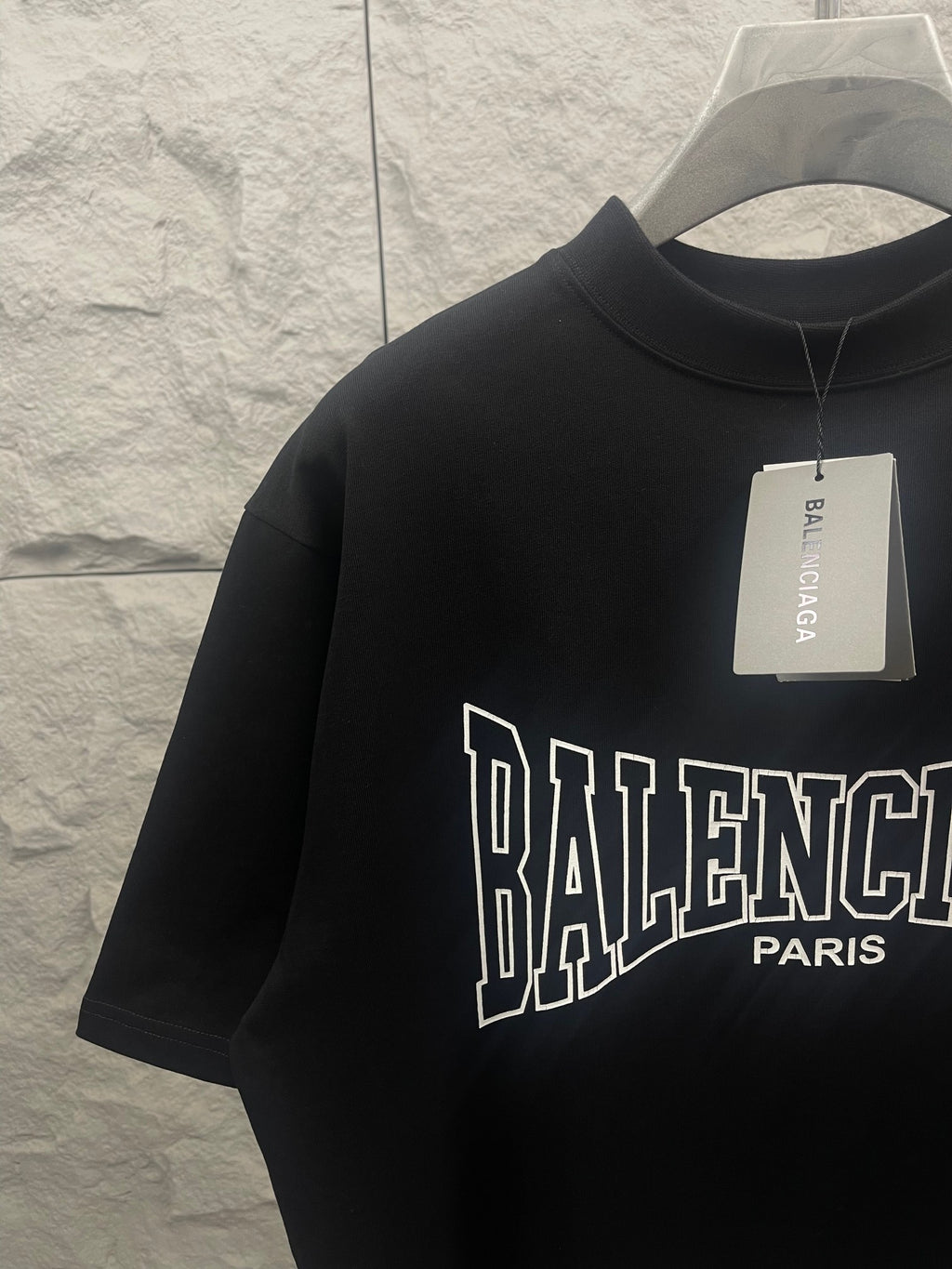Black Balenciaga T-shirt sleeve and logo print detail, crew neck