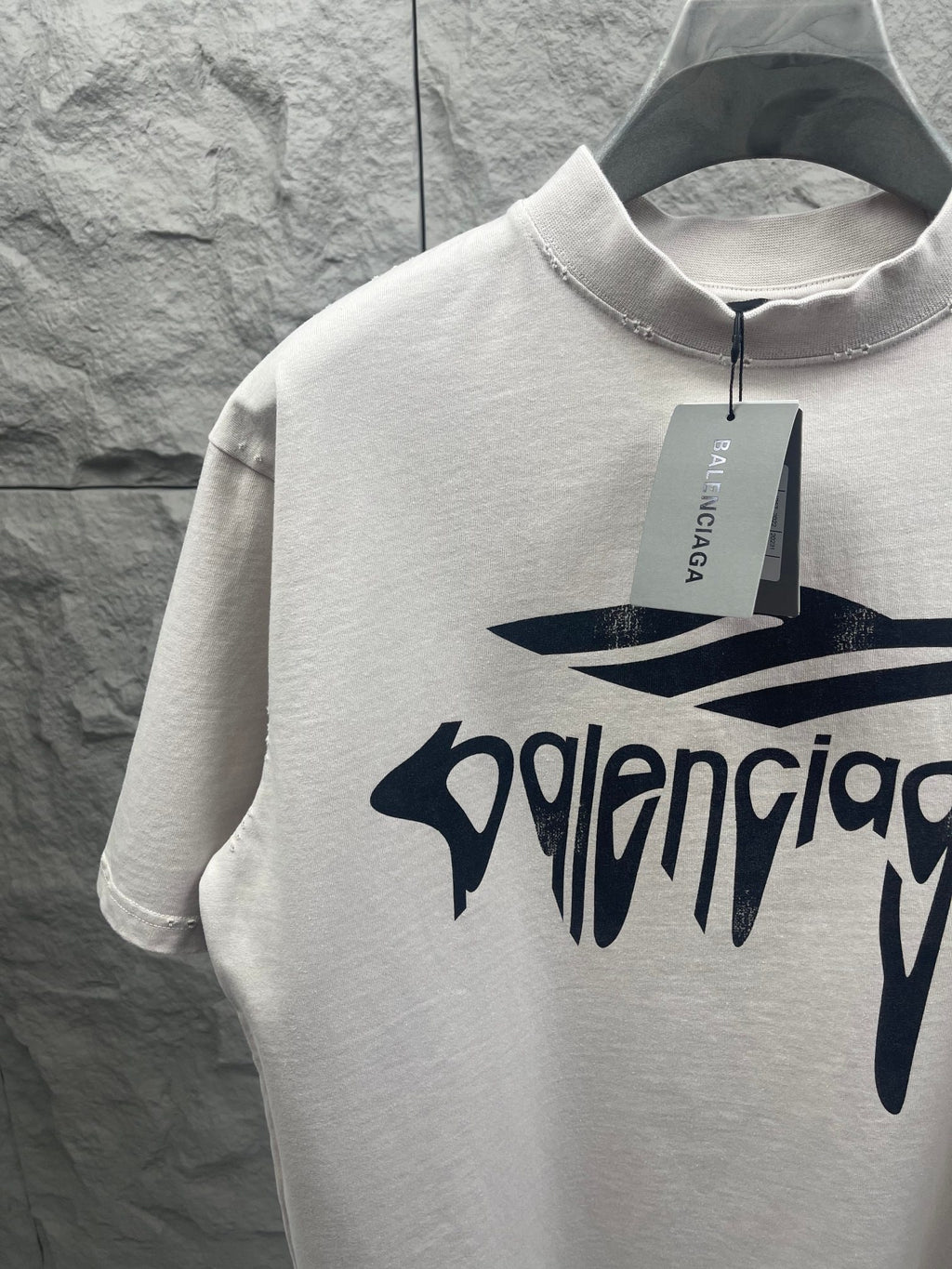 White Balenciaga T-shirt with front logo graphic and neck tag