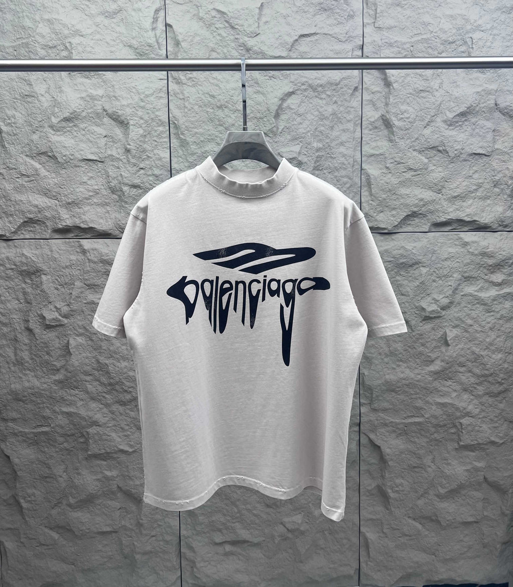 White Balenciaga short-sleeve T-shirt with front logo print