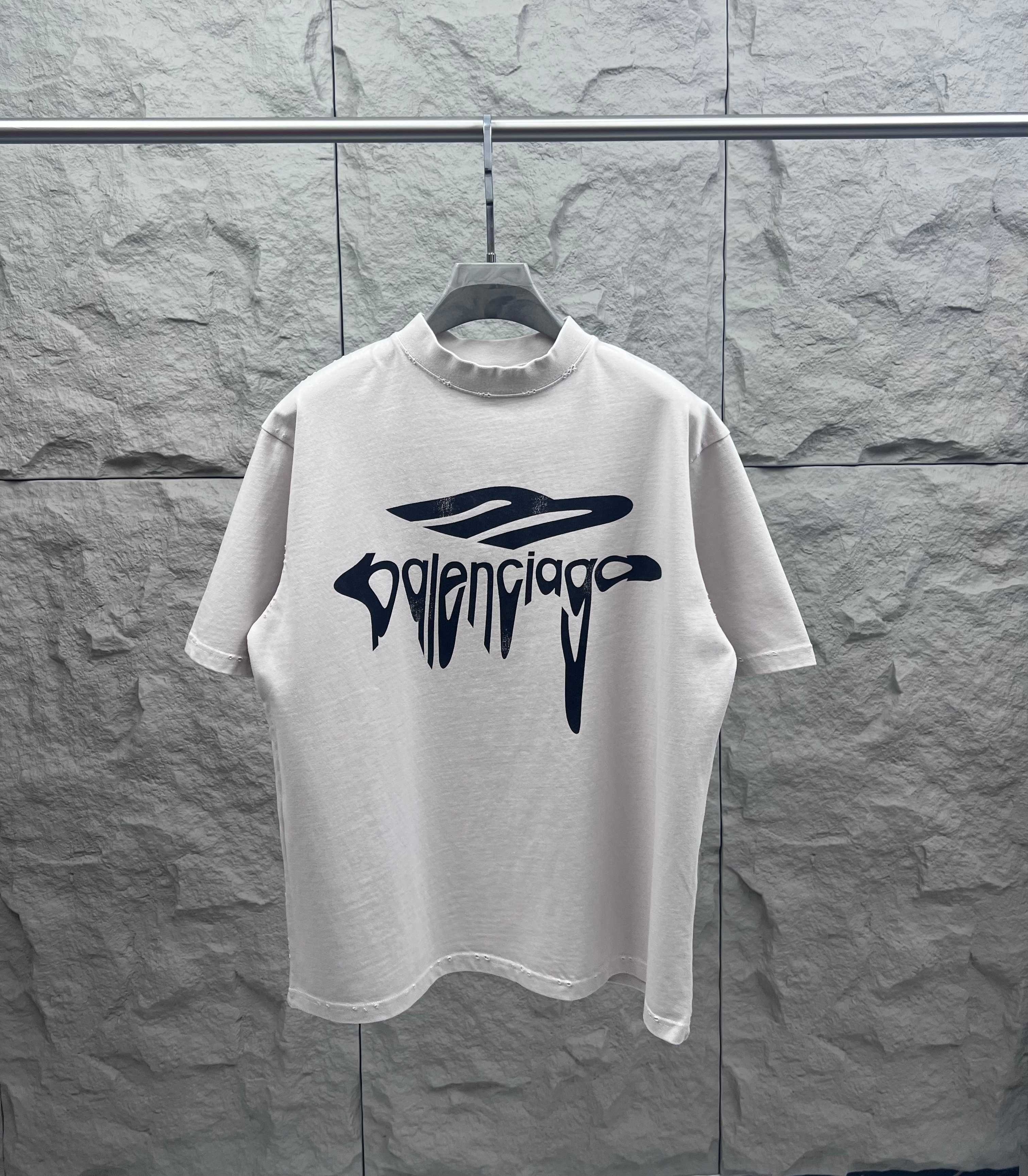 White Balenciaga short-sleeve T-shirt with front logo print