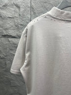 White Balenciaga T-shirt back view with studded shoulder trim