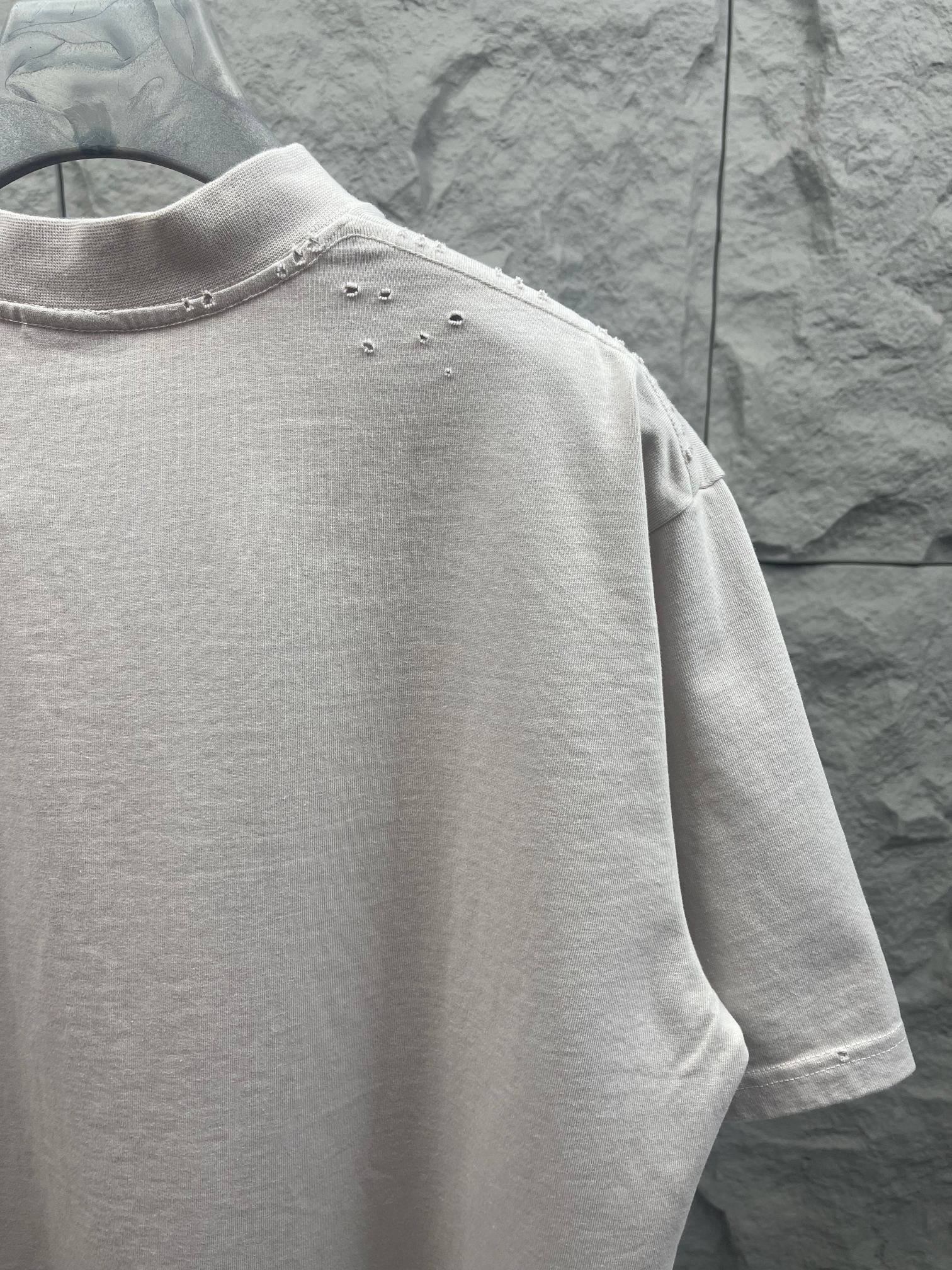 White Balenciaga T-shirt back view with studded neckline trim