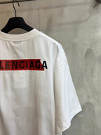 Balenciaga white T-shirt back with large red BALENCIAGA logo