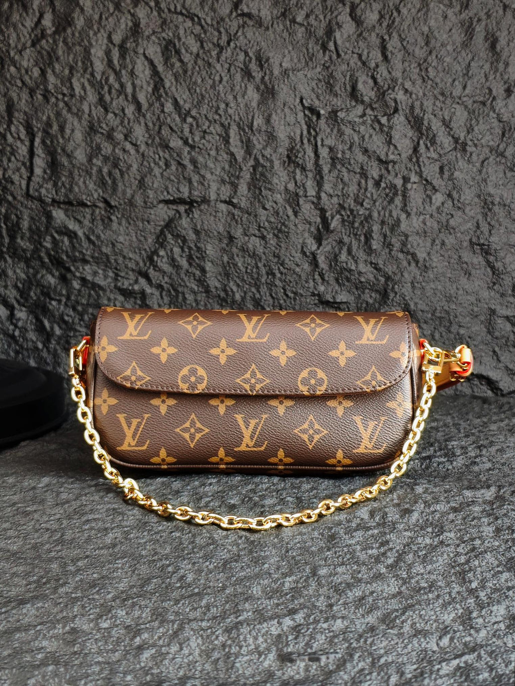 Louis Vuitton monogram flap crossbody bag with gold chain strap