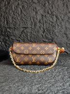 Louis Vuitton monogram flap crossbody bag with gold chain strap