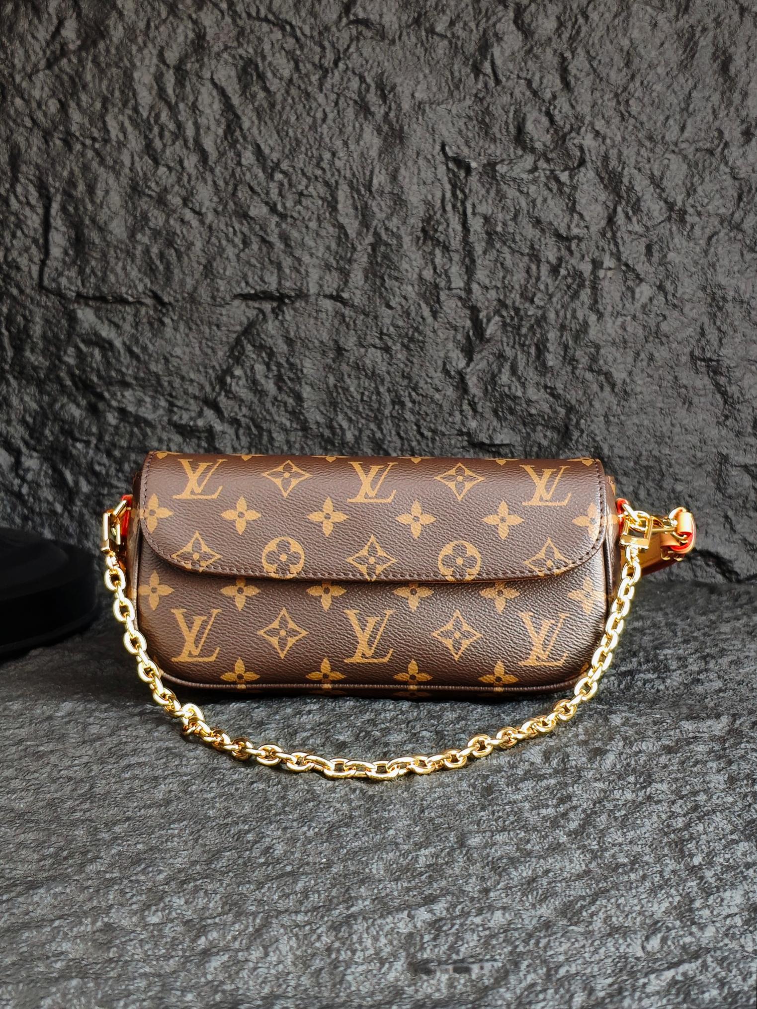 Louis Vuitton monogram flap crossbody bag with gold chain strap