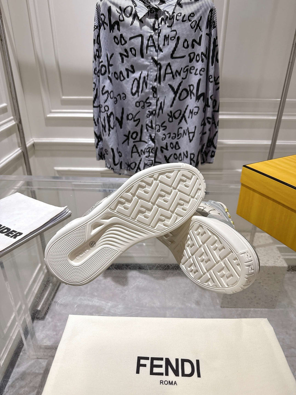 Fendi sneakers with embossed FF-pattern rubber outsole, rear view