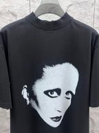 Balenciaga black T-shirt with white face portrait graphic on chest