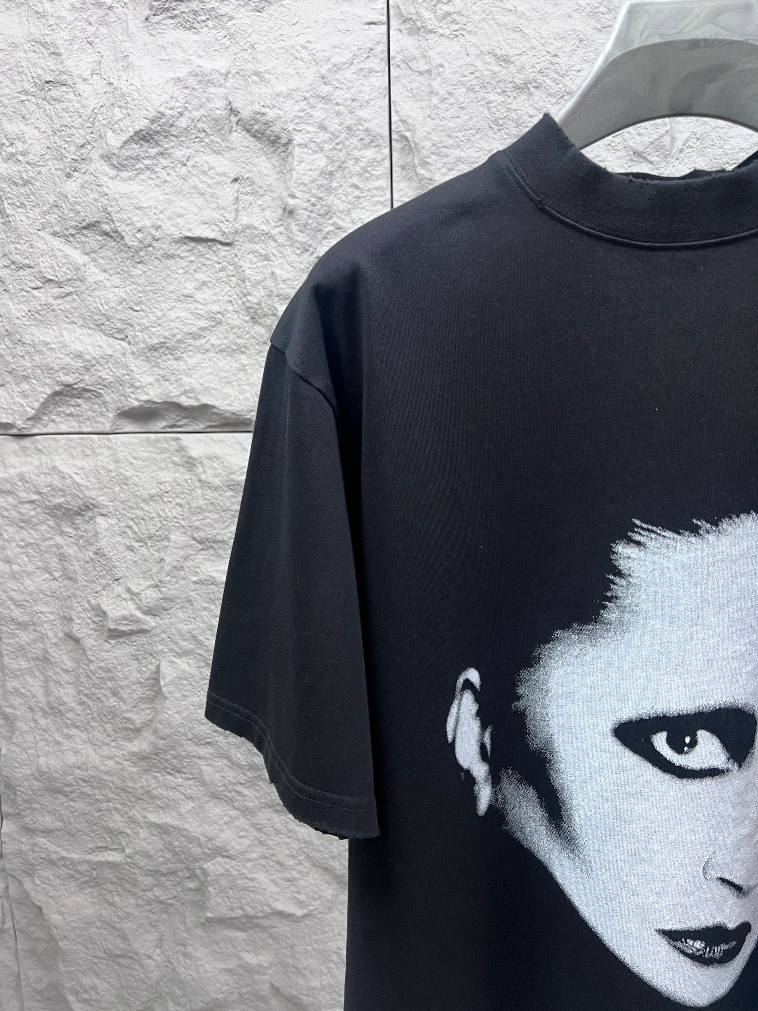 Balenciaga black T-shirt with large white face portrait graphic