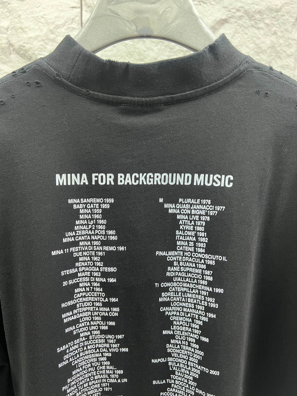 Balenciaga black T-shirt with printed list text on back and crewneck