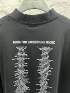 Balenciaga black T-shirt with printed list text on back and crewneck