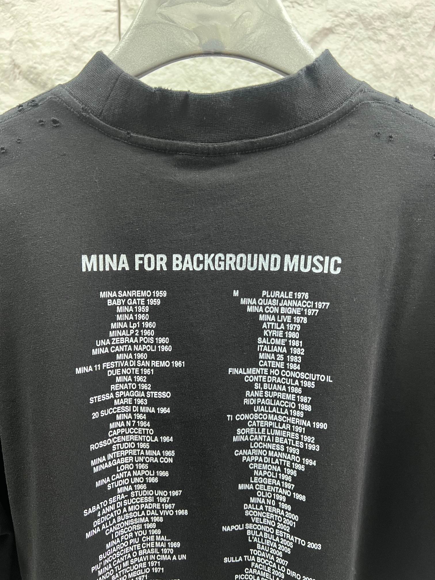 Balenciaga black T-shirt with printed list text on back and crewneck