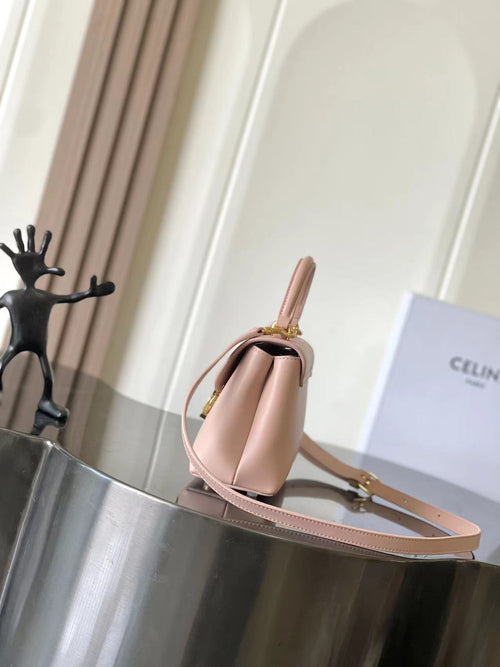 Celine mini handbag, pale pink, crossbody strap with gold hardware