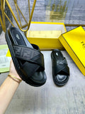 Fendi black leather sandals with crisscross upper and thick platform sole