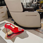 Red high-heel sandals with jeweled toe buckle and ankle strap