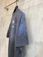 Balenciaga graphic T-shirt side view in dark navy with blue splatter-style print