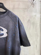 Balenciaga graphic T-shirt sleeve and side seam in dark navy with blue speckle print