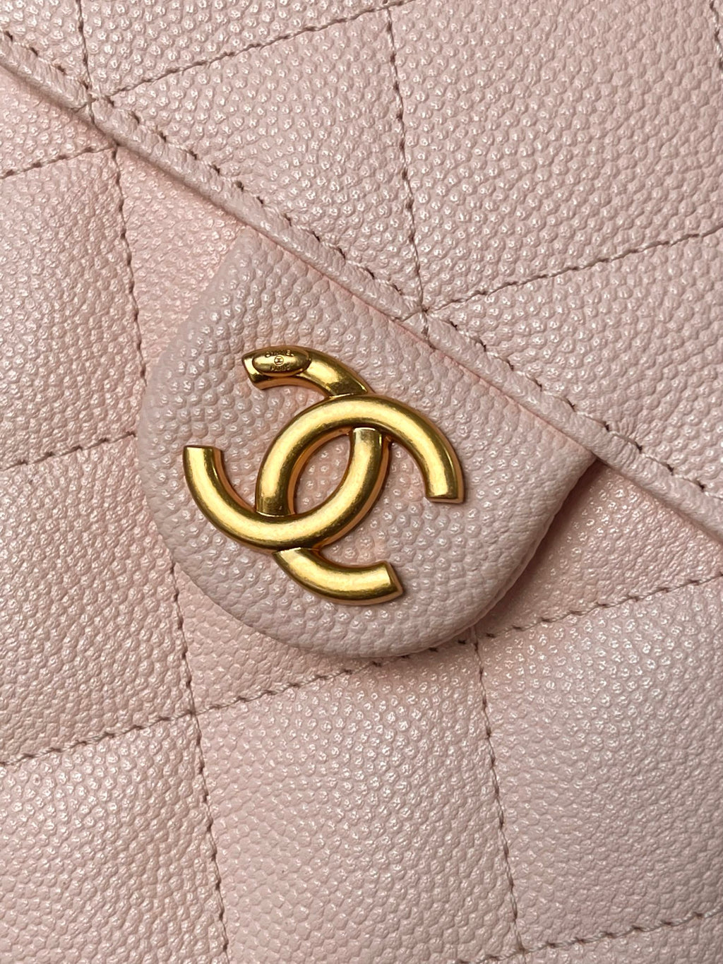 Pink quilted leather Chanel pocket with gold-tone CC logo emblem