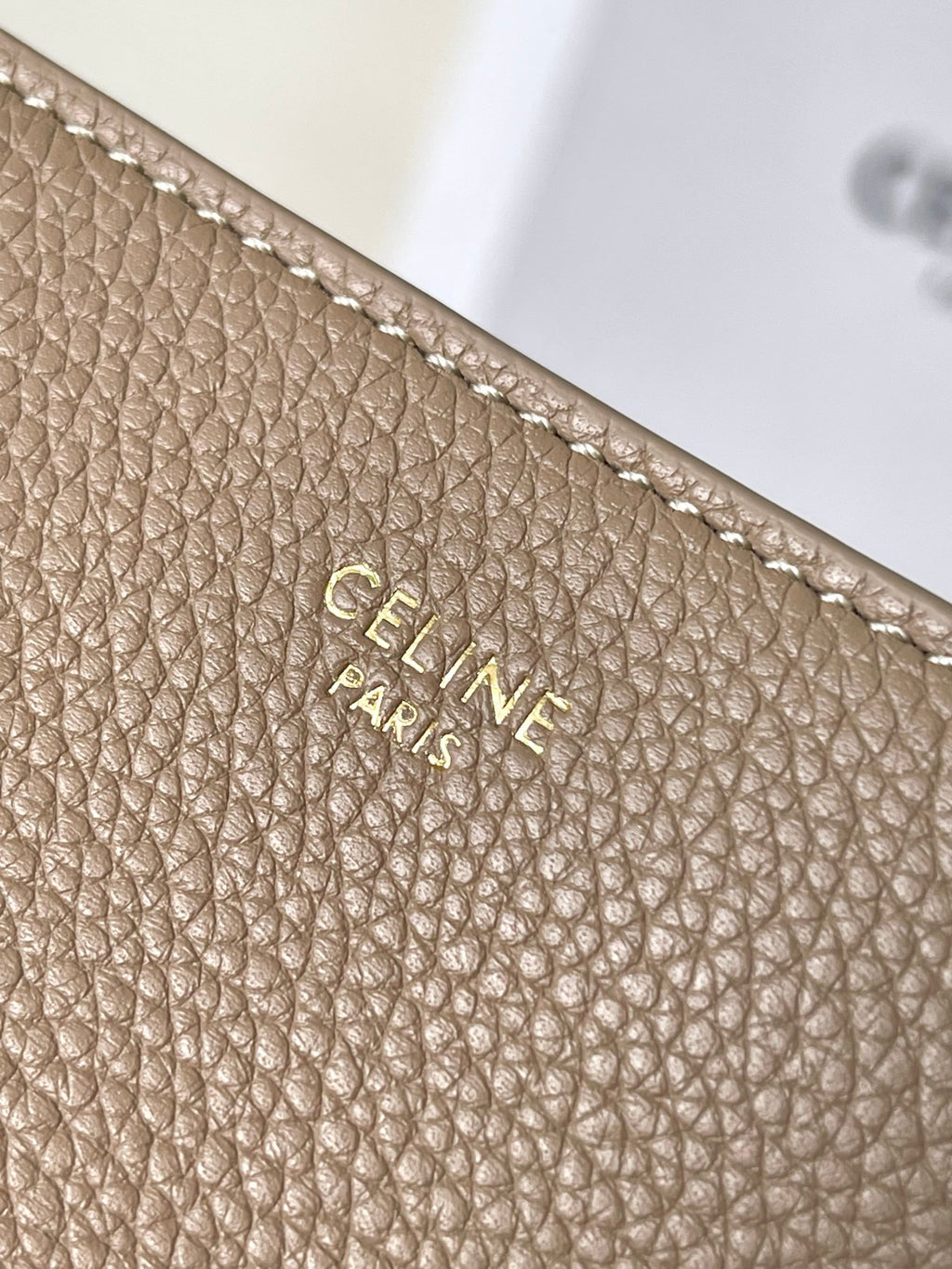 Celine PARIS embossed logo on beige textured leather back panel