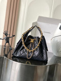 Chanel quilted leather shoulder bag, dark gray with gold chain strap