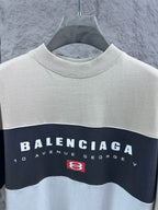 Balenciaga logo T-shirt with color-block stripes, cream base and navy mid band