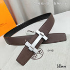 Hermes leather belt, dark brown with silver buckle and light keeper tab