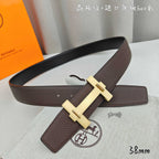 Hermes leather belt in dark brown with gold H-style buckle and light keeper tab