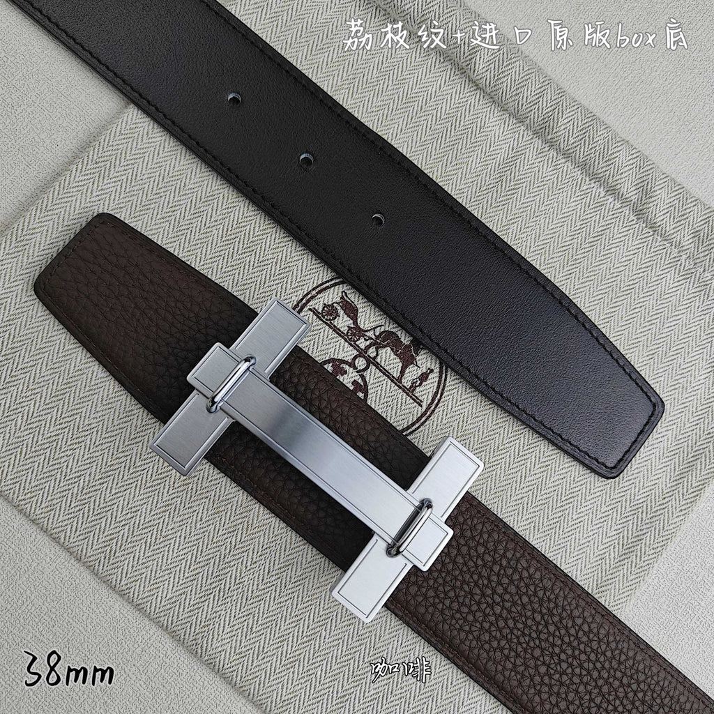Leather belts pair: dark brown belt with silver buckle, dark belt with holes
