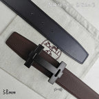 Leather belts pair: dark brown belt with black buckle, dark belt with holes