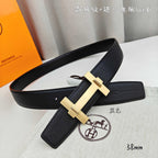 Leather belt with gold-tone H buckle and black strap