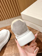 Alexander McQueen sneakers heel tab detail with gray suede panel and embroidered logo