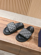 Dior slide sandals, black slide sole with two-tone Dior monogram straps