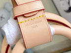 Men's Louis Vuitton mini pouch bag with tan leather and gold-trim strap detail