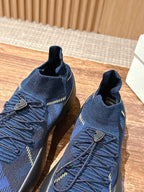 Burberry blue check knit sneakers with lace-up front and small shield-style side patch