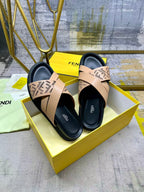 Fendi sandals with beige FF straps and black slide sole