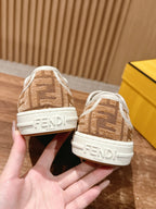 Fendi unisex sneakers heel view, white rubber heel tab with FENDI logo