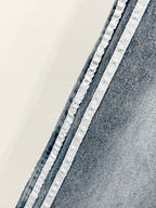 Light blue denim with white contrast side stripe and stitched edges