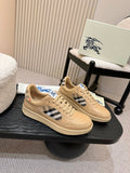 Burberry low-top sneakers in beige with navy-and-white check side stripe