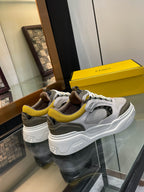 Fendi unisex sneakers, white and gray with yellow accents and thick cushioned sole