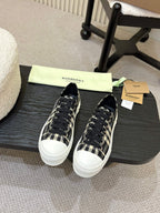 Burberry plaid lace-up sneakers, black upper with light check pattern and white toe caps