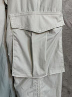 White cargo pants with hip flap pocket and drawcord waist