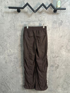 Brown cargo pants with back pockets and elastic waist