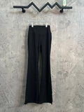 Black pull-on pants with long straight legs and smooth waistband